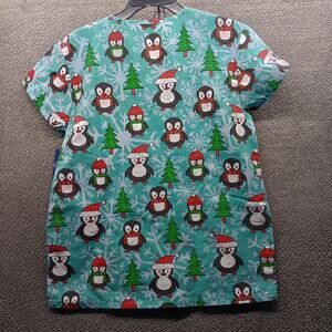 Zikit Penguin Print Nursing Scrub Shirt S Festive Holiday Workwear